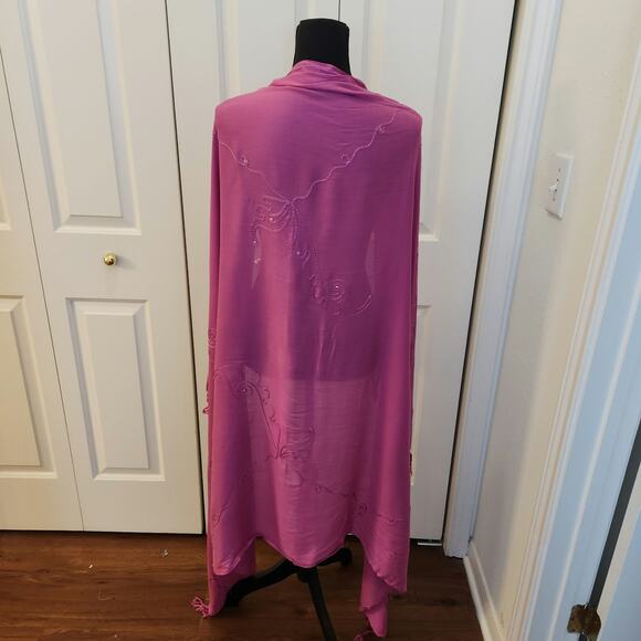 Island Planet Scarf Sarong Pink with Fringed Trim Sequin Detail - Picture 2 of 8
